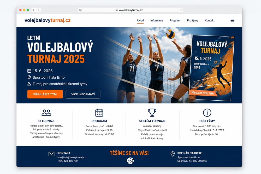 Ukázka hotového webu pro volejbalový turnaj